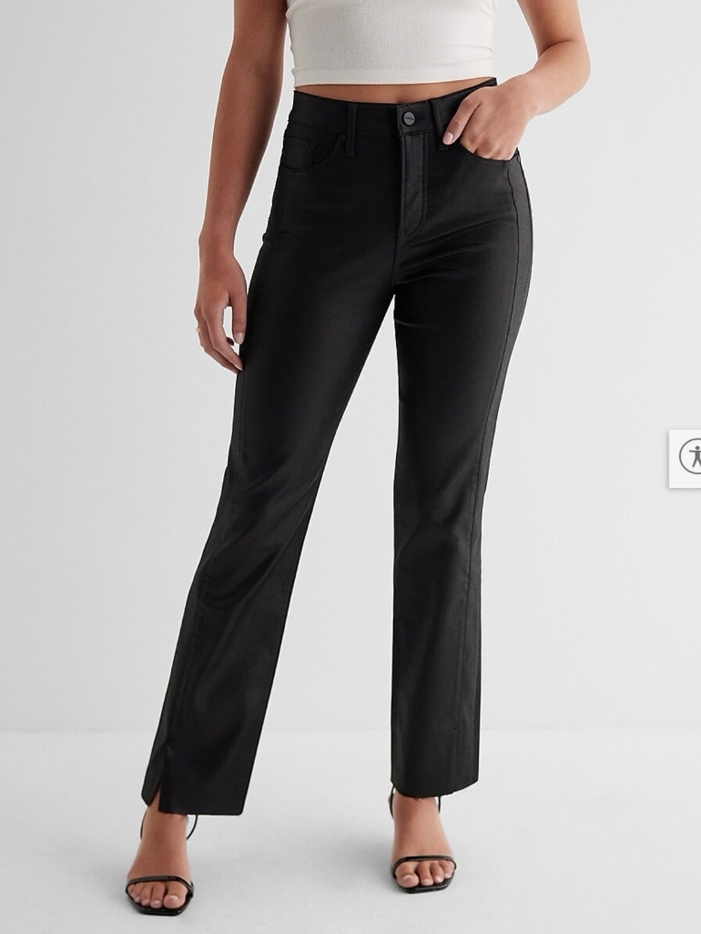 NWT Express High Waisted Black Coated Raw Split Hem Modern Straight Jeans SZ 4R